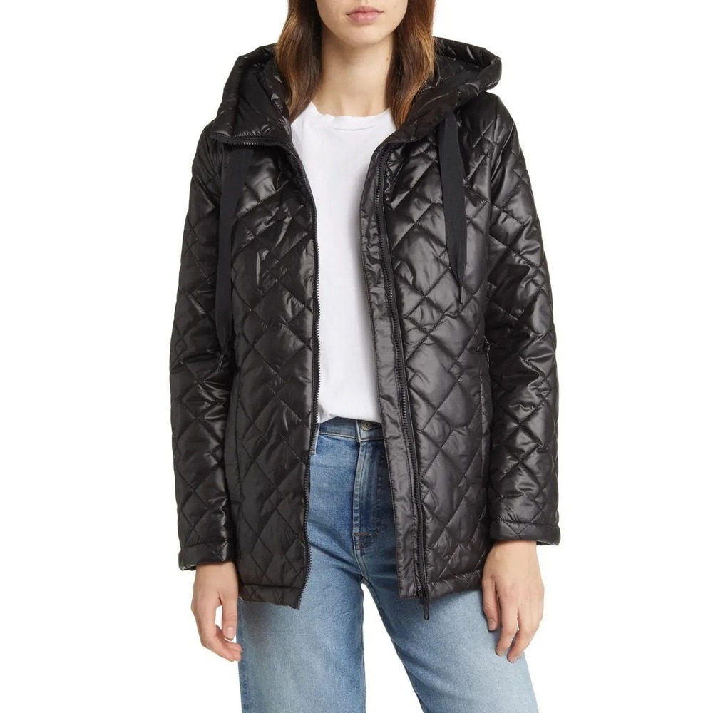 Sam Edelman Black Hooded Water Repellent Quilted Puffer Jacket Size XL